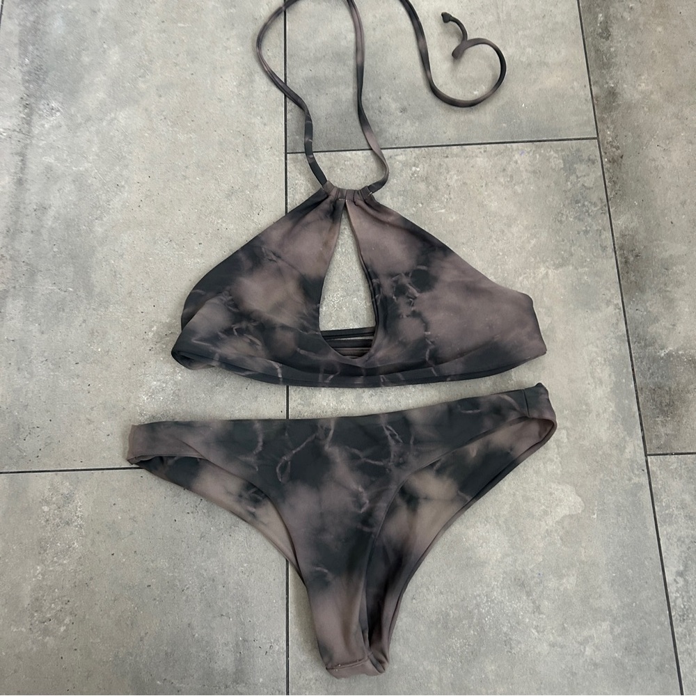 Bettini halter bikini black brown marble swim suit M